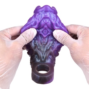 Funda de silicona morada ámbar de extremo abierto para dildos monstruosos con soporte para pene, funda de fantasía para agrandamiento de pene, juguetes sexuales para hombres - Product Image 2