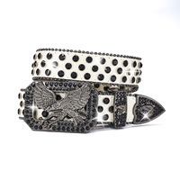 Cinturón Punk Estilo Europeo Americano Yonger con Diseño de Águila Voladora, Mosaico de Diamantes de Imitación y Lentejuelas, Hebilla de Aleación, 3.8cm de Ancho