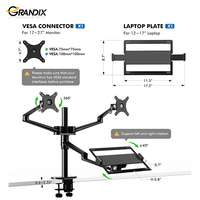 Support pour moniteur et ordinateur portable, support double écran avec plateau pour ordinateur portable, compatible avec deux écrans de 13 à 27 pouces et des ordinateurs portables de 10 à 17 pouces