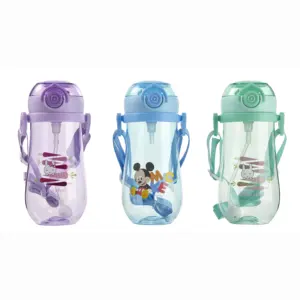 Heat resistant food Safe Feeding Baby straw Bottle 350ml Cartoon printing Children Plastic water bottle with handle