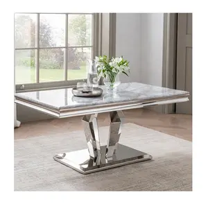 Moderno Design quadrato di lusso mobili da pranzo oro acciaio inox tavolo da pranzo & sedie in pietra sinterizzata in marmo tavolo da pranzo