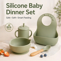 Ensemble de repas pour bébé en silicone, qualité alimentaire, sans BPA, écologique, bol à ventouse, bavoir, cuillère, fourchette, tasse, ensemble de vaisselle pour bébé