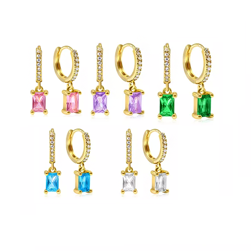 2022 Wholesale Fashion 18k Gold Plated Women Crystal Zirconia Zircon Diamond Huggie Hoop Drop Dangle Earrings With Charm Pendant