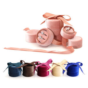 Handmade round Jewelry <b>Ring</b> <b>Box</b> with Bowknot Velvet Earrings Pendant Custom Logo Wedding <b>Ring</b> <b>Box</b> with Ribbon - Product Image 1