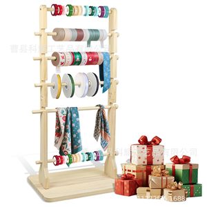 Wooden Ribbon Rack 6 Tier <b>Desktop</b> Storage Organizer For Craft Supply With Detachable Spool Holder Natural Wood Color - Product Image 1