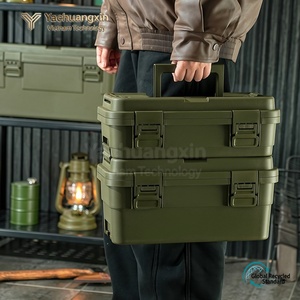 Green Plastic Tool <b>Storage</b> <b>Box</b> Waterproof Rectangle Portable Outdoor <b>Camping</b> Car Organizer Bin - Product Image 2