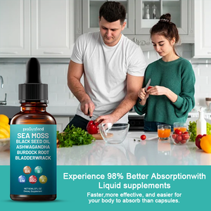 Gouttes liquides d'algues marines biologiques et d'huile de nigelle 60 ml - Bardane/Algue vésiculeuse, Bien-être de la thyroïde et Détox |   Direct d'usine - Product Image 4
