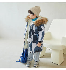 Детский пуховик с меховым воротником с капюшоном для мальчиков и девочек, Утепленное зимнее пальто средней длины - Product Image 2