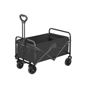 Chariot de camping pliable à quatre roues en tissu Oxford gris, remorque de courses d'extérieur à structure pliable - Product Image 1