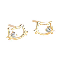 Boucles d'oreilles pour femme, motif chat Hello Kitty de dessin animé mignon, en cuivre avec diamants, style Sweet Sister Wind Hollow, bijoux fantaisie, vente en gros