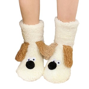 Cute Dog <b>Face</b> Fleece <b>Socks</b> Women Mid Calf Warm Thick Anti Slip Home Wear - Product Image 4