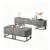 Table basse rectangulaire en pierre frittée de style italien avec cadre en bois, mobilier de salon moderne de luxe léger, table d'appoint pour le thé