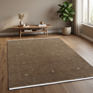 Tapis rectangulaire moderne en laine marron 3D, fait main, tissé à la main, style Gabbeh, résistant aux taches, avec envers en jute, pour chambre et salon - Product Image 3