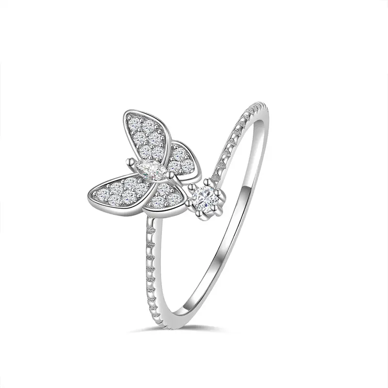 Trendy Jewelry Eternity Butterfly Design Wedding Rings Shiny 925 Sterling Silver Moissanite Ring for Women with gra certificate