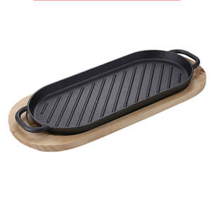 Sartén larga <span class=keywords><strong>Teppanyaki</strong></span> de hierro fundido Sartén Ovalada para asar con orejas para bistec <span class=keywords><strong>Fish</strong></span> Tomahawk - Product Image 1