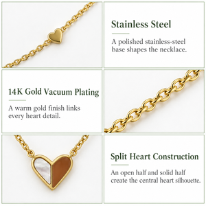 Collar con Colgante de Corazón Dividido en Acero Inoxidable, Chapado en Oro de 14K al Vacío, Corazón Abierto y Sólido - Product Image 4