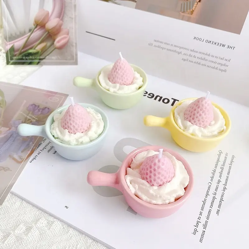Kek tatlı dondurma süt çay mini sevimli renk kokulu mum fincanı çilek mumlar