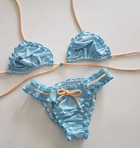 JYJ Swimwear Custom Sexy Cute Ruffle Micro Bikini Set Designer Luxury 2 Pieces Swimwear Swimsuits For Women 2023