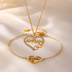 وصول جديد 18 قيراط مطلية بالذهب التيتانيوم الصلب مجموعة مجوهرات نسائية الحب الزركون رسالة الترقوة قلادة سوار للهدايا - Product Image 3