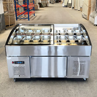 Table de préparation réfrigérée commerciale en acier inoxydable à double température de 2 mètres pour sauces et assaisonnements, avec compartiment à salade à fentes