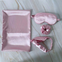 Set Masker Mata & Sarung Bantal Satin Seperti Sutra Anti Cahaya 4pcs dengan Aksesoris Rambut Scrunchies Kotak Hadiah Pelindung Mata