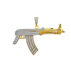 Personality Jewelry Ornament Gold European And American Street Gold Plated Inlaid Zircon Hip Hop Gun Pendant For Men