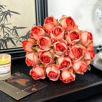 Buket Mawar Merah Retro Angola dengan Pinggiran Terbakar, Dekorasi Rumah Pernikahan Romantis Buatan, Rangkaian Meja, Set Hadiah Bunga DIY Genggam
