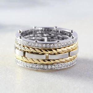 Anello da Uomo T0610 con Cristallo Incrociato, Placcato Oro 18K, Lega di Metallo Prezioso, Incastonatura a Canale, per Uso Quotidiano - Product Image 3