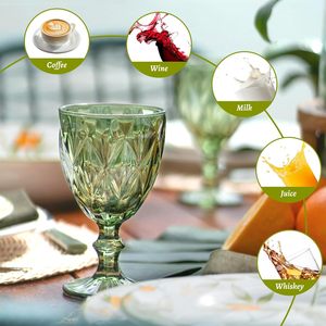 Wholesale Cheap Price Colored Glass Drinkware 300Ml <b>Wine</b> Vintage Crystal Green Diamond Shape Embossed Eco-Friendly <b>Goblet</b> - Product Image 4