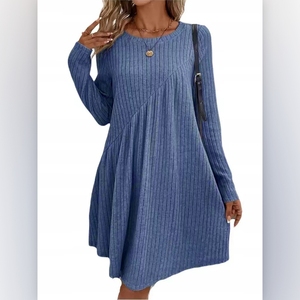 Vestidos de Moda Otoño/Invierno para Mujer, Estilo Bohemio, Asimétricos, con Cuello Abullonado, Color Sólido - Product Image 2