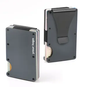 Factory Custom LOGO Classic Metal Aluminum Carry-on Security Card Clip RFID Anti-theft Credit Card Holder Mini Wallet