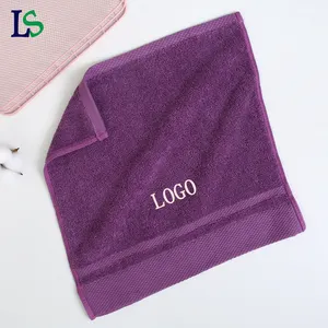 Promotional Custom LOGO Solid Color Towels 5 Star Hotel Simple Design White Purple 100% Cotton Face Hand Bath Towel