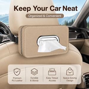Boîte à mouchoirs en cuir PU pour voiture, organiseur d'appuie-tête, porte-mouchoirs réglable, rangement pour siège arrière - Product Image 4