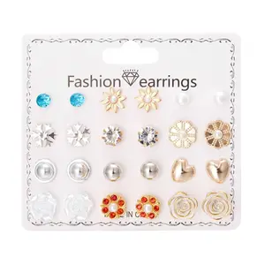 12 paires de piercings multiples hypoallergéniques zircon cubique perle boucles d'oreilles pour femmes assorties filles ensemble de boucles d'oreilles