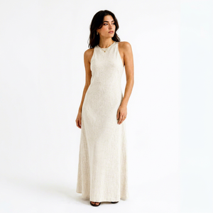 Elegante Vestido Maxi de Algodón para Mujer, Estilo Casual para Vacaciones, Cuello Redondo, Sin Mangas, Espalda Descubierta, Transpirable, Cintura Natural, Corte Recto - Product Image 1