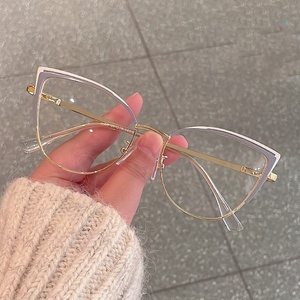 2025 Mới Nhất Thanh Lịch Nữ Thiết Kế Kim Loại Vogue Trang Trí Kính Chống Ánh Sáng Màu Xanh Máy Tính Mùa Xuân Bản Lề Nửa Khung Kính Mắt - Product Image 3