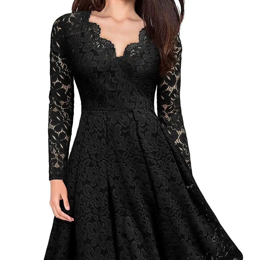 2023 nouvelle Offre Spéciale en gros mode noir dentelle Sexy robe femmes hiver intérieur superposition robe femmes robes formelle