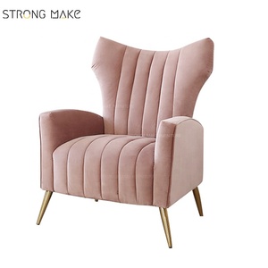Sala de estar de lujo <span class=keywords><strong>muebles</strong></span> de acero inoxidable con Rosa de terciopelo tapizado moderno salón de acento, sofá, silla - Product Image 1