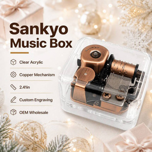 Boîte à musique Sankyo en acrylique transparente avec mécanisme en cuivre doré et argenté, à remonter, cadeaux de Noël, décoration de la maison, mini pour elle, OEM - Product Image 1