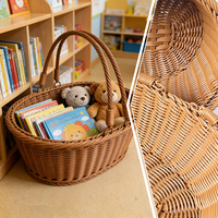 Panier de rangement en rotin plastique tressé avec poignée, design ovale et rectangulaire polyvalent, style européen et américain, tissé à la main, idéal pour Noël