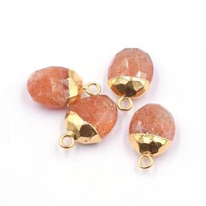 Sun Stone 12 To 14 MM With <b>Bail</b> Oval Shape Gold Plated <b>Pendant</b> For Jewellery Making - Product Image 1