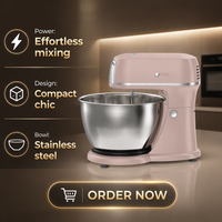 Batteur sur socle électrique 400W, 5 vitesses, bol en acier inoxydable 4,5L, crochet pétrisseur, fouet à œufs, design à tête inclinable, pour la pâtisserie, usage domestique