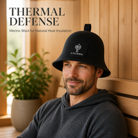 Chapeau de sauna unisexe respirant en feutre de laine mérinos épaisse sans couture avec logo personnalisé brodé pour la protection des cheveux en spa et sauna
