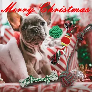 Christmas High Quality Pet Toys Gifts Eco-friendly Cotton Rope Knot Puppy Toys Dog Interactive Chew Toy 7 Pieces Set