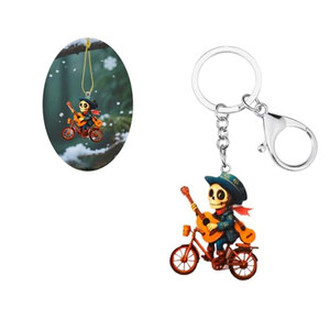 Breloque en acrylique OEM/ODM, motif anime Halloween, squelette de dessin animé à vélo avec fleurs et violon, pour Halloween et usage quotidien - Product Image 1