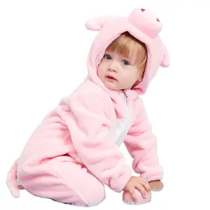 Groothandel Cute Animal Shape Baby Kostuums Varken Tiger Vos Baby Onesie Pyjama Flanel Winter Kleding Voor Baby Meisjes