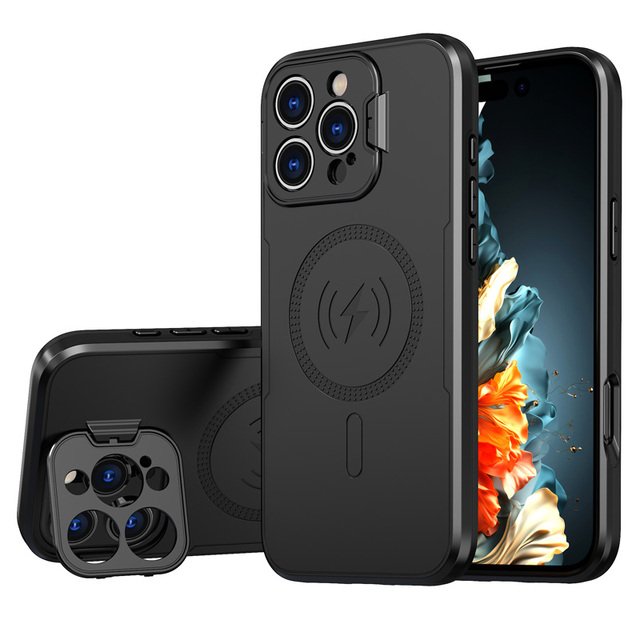 Factory Price Creative Design Heavy Duty TPU Magnetic Shockproof Case for iPhone 16 17 Pro Max Functional Lens Stand Back Cover