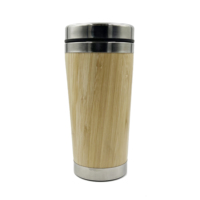 Grosir disesuaikan 600ml cangkir perjalanan baja tahan karat Mug kopi teh terisolasi bambu kayu untuk penutup anti bocor untuk penggunaan kantor