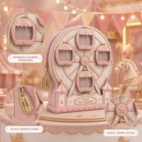 Sac à dos Ita personnalisé en forme de grande roue, rose pastel, crème, or, avec 5 fenêtres transparentes, forme gondole, style Kawaii