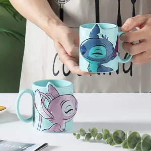 Set cangkir pasangan 3D kreatif kustom, Mug kopi keramik cangkir hewan lucu teh susu buatan tangan